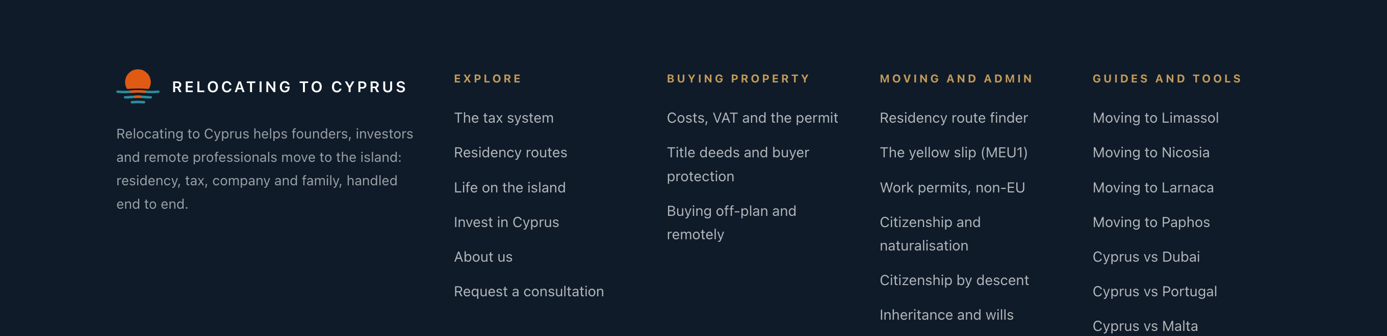 The site footer, navy, with the new logo and name in white