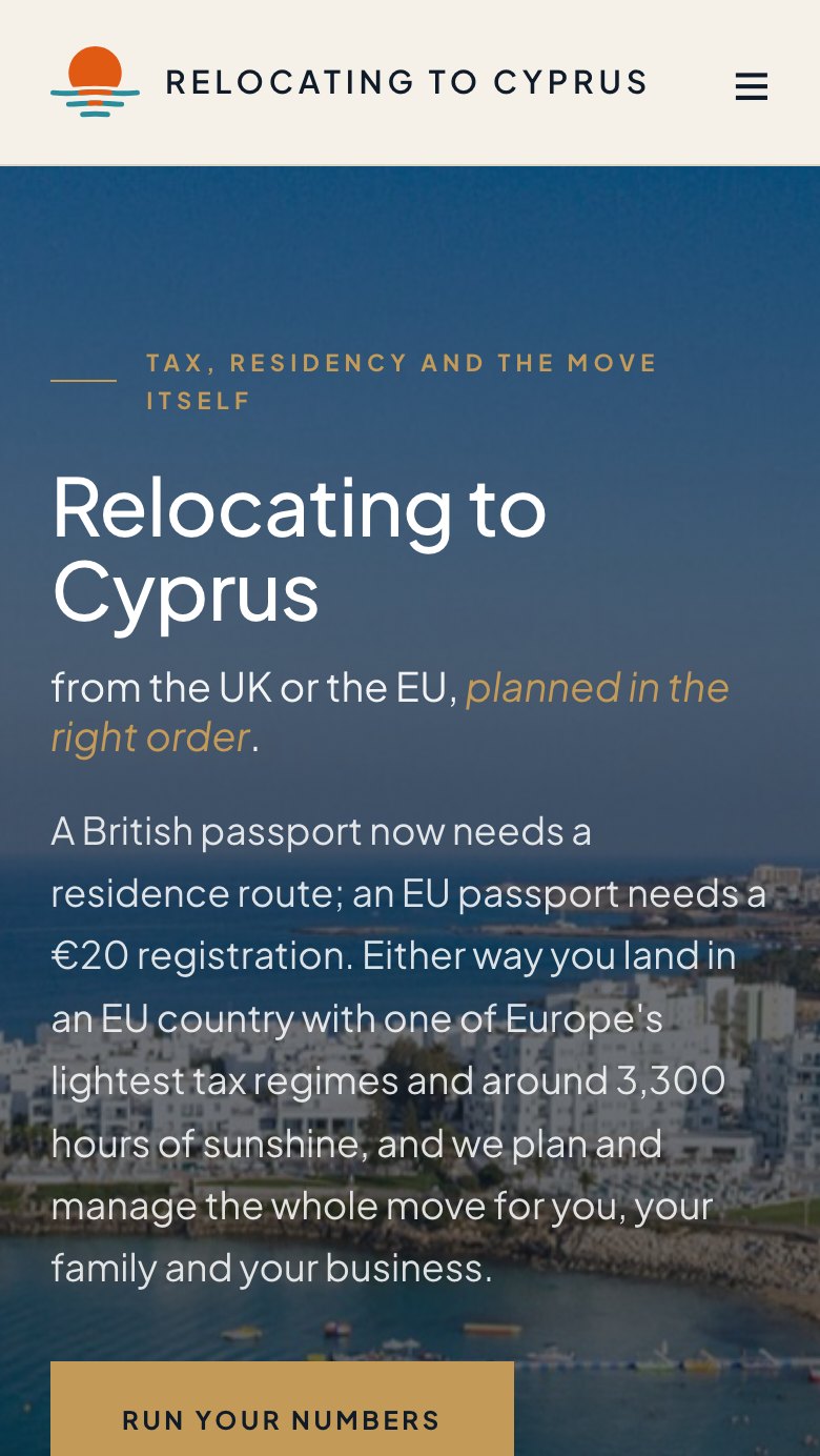 The same page on a phone with the new logo in the header