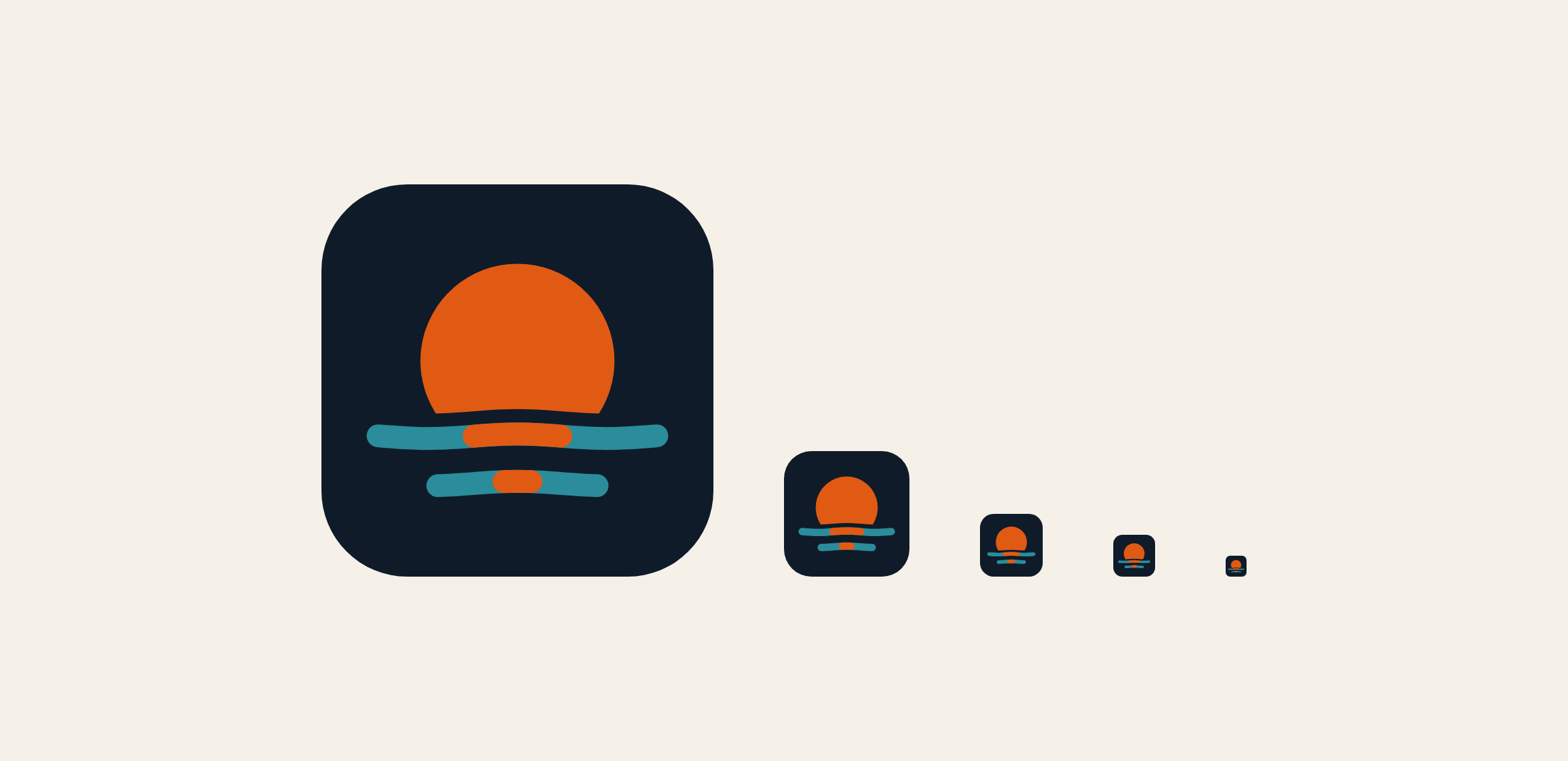 The browser tab icon at five sizes, from large down to 16 pixels