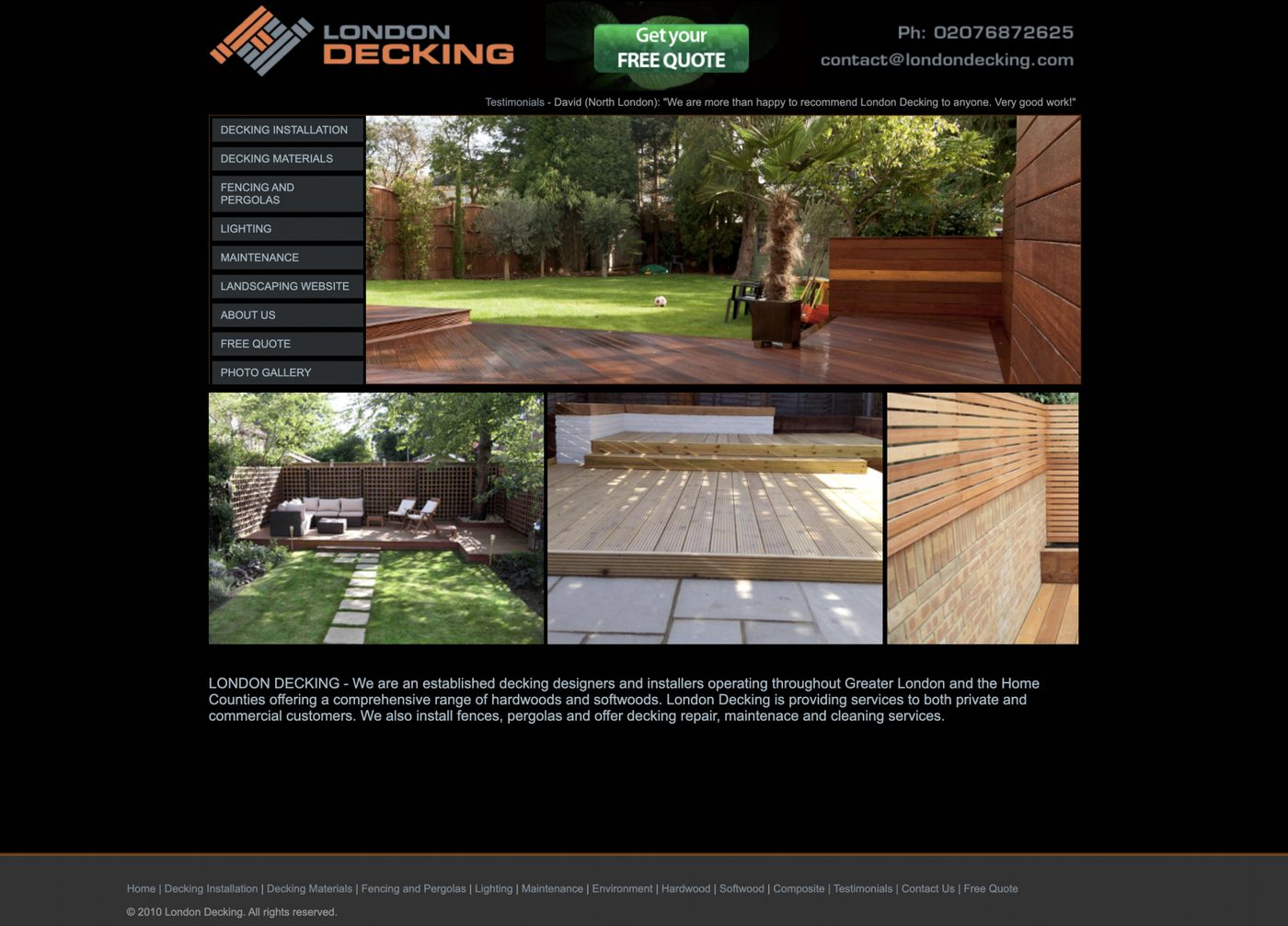 An old website we were asked to replace: London Decking before its rebuild