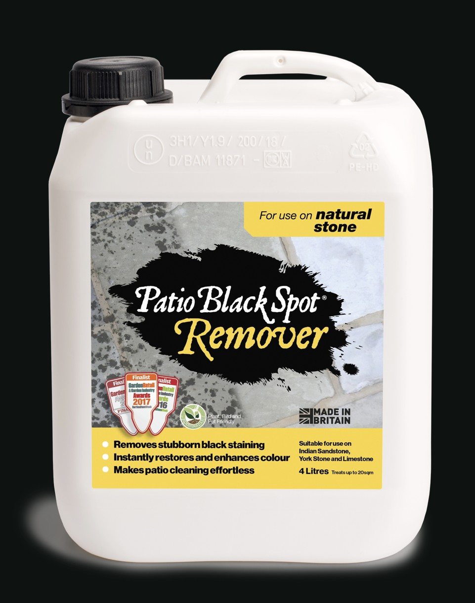 A four-litre container of Patio Black Spot Remover, for use on natural stone