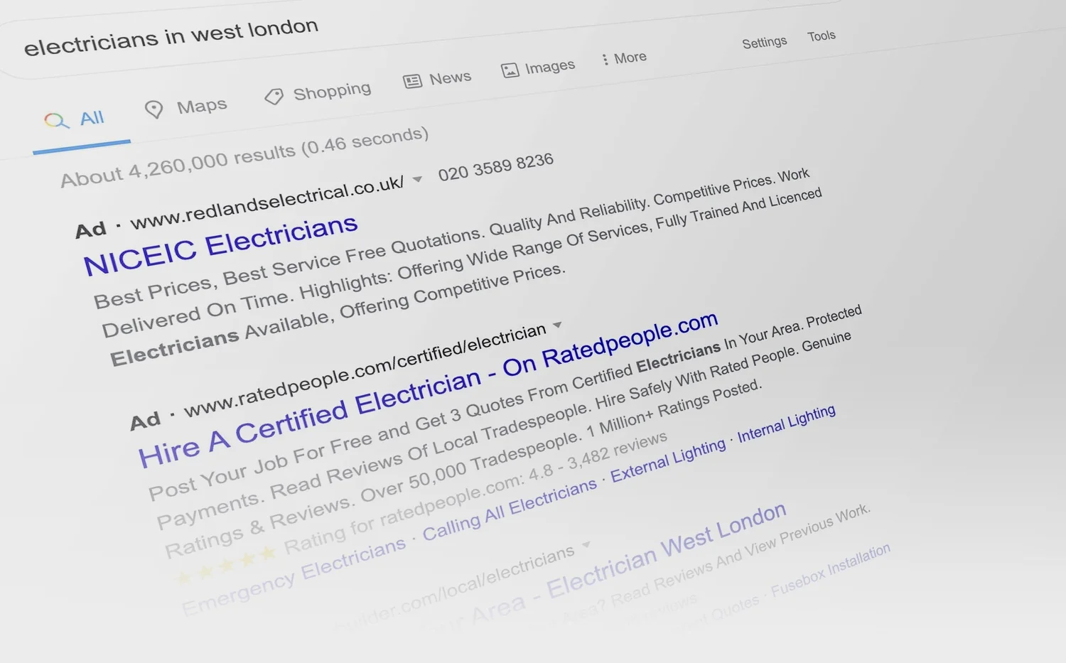 Google search ads for a trade