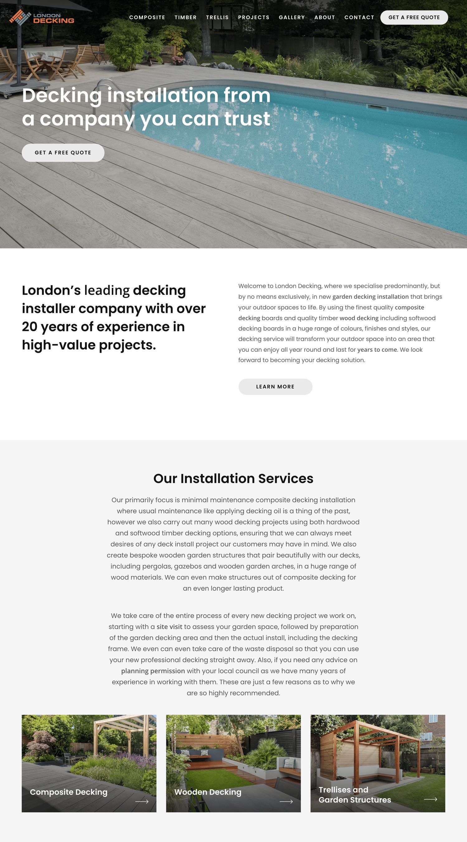 The London Decking website: the top of its home page